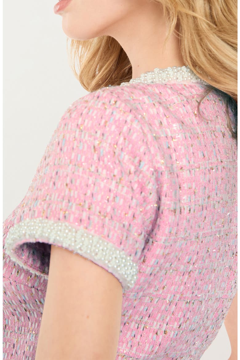 Brie Beaded Tweed Minidress, Alternate, color, PINK