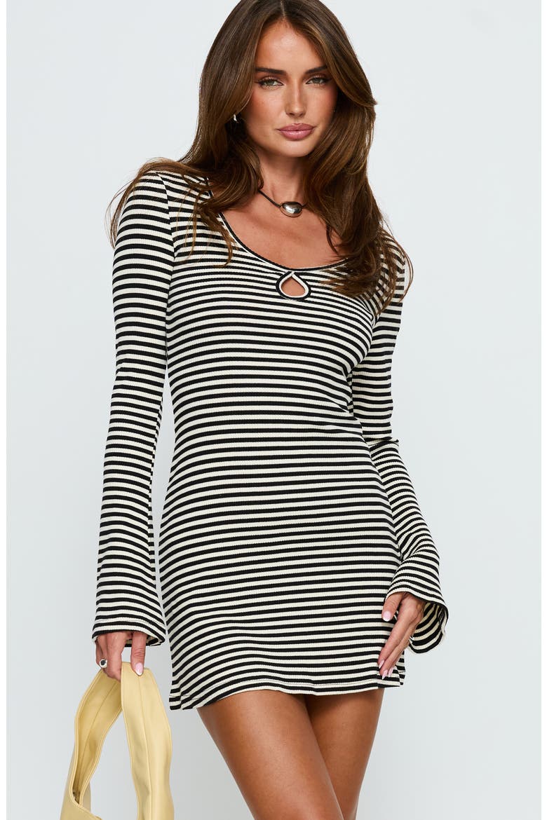 Lost Focus Stripe Cutout Long Sleeve Minidress, Alternate, color, BLACK STRIPE
