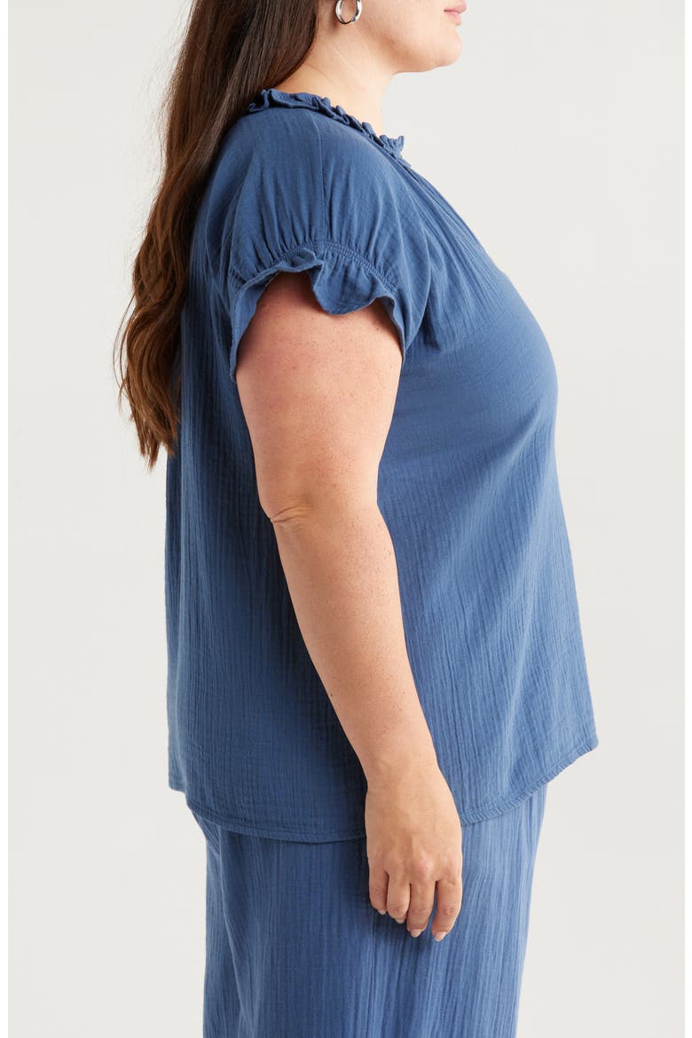 Ruffle Accent Cotton Gauze Top, Alternate, color, NAVY DENIM