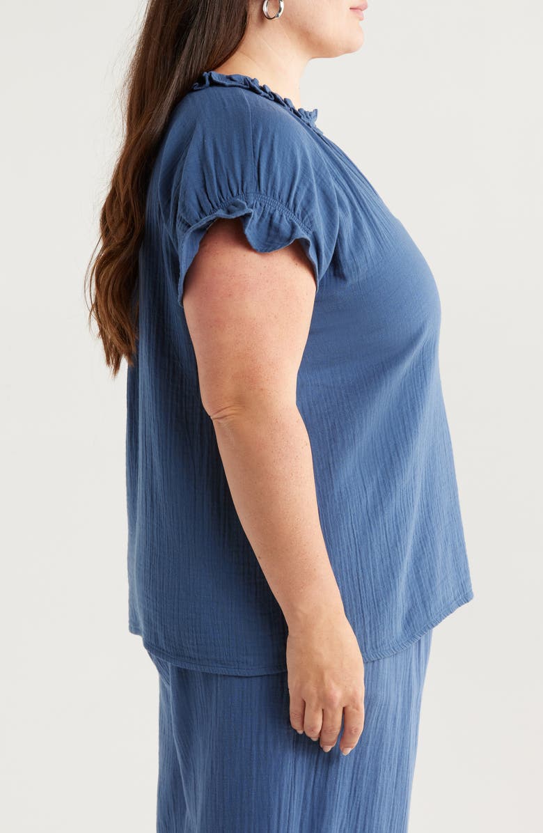 Caslon<sup>®</sup> Ruffle Accent Cotton Gauze Top, Alternate, color, Navy Denim
