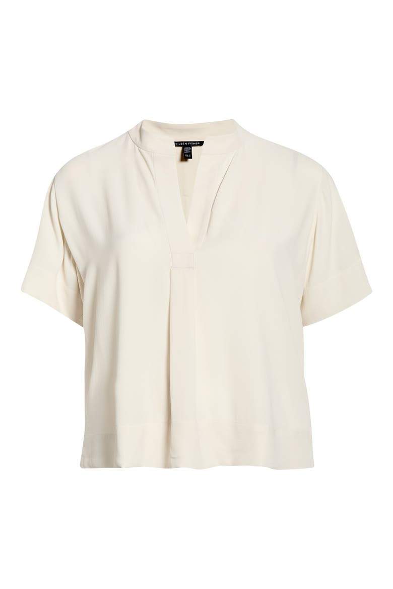 Split Neck Silk Short Sleeve Top, Alternate, color, PLSTR