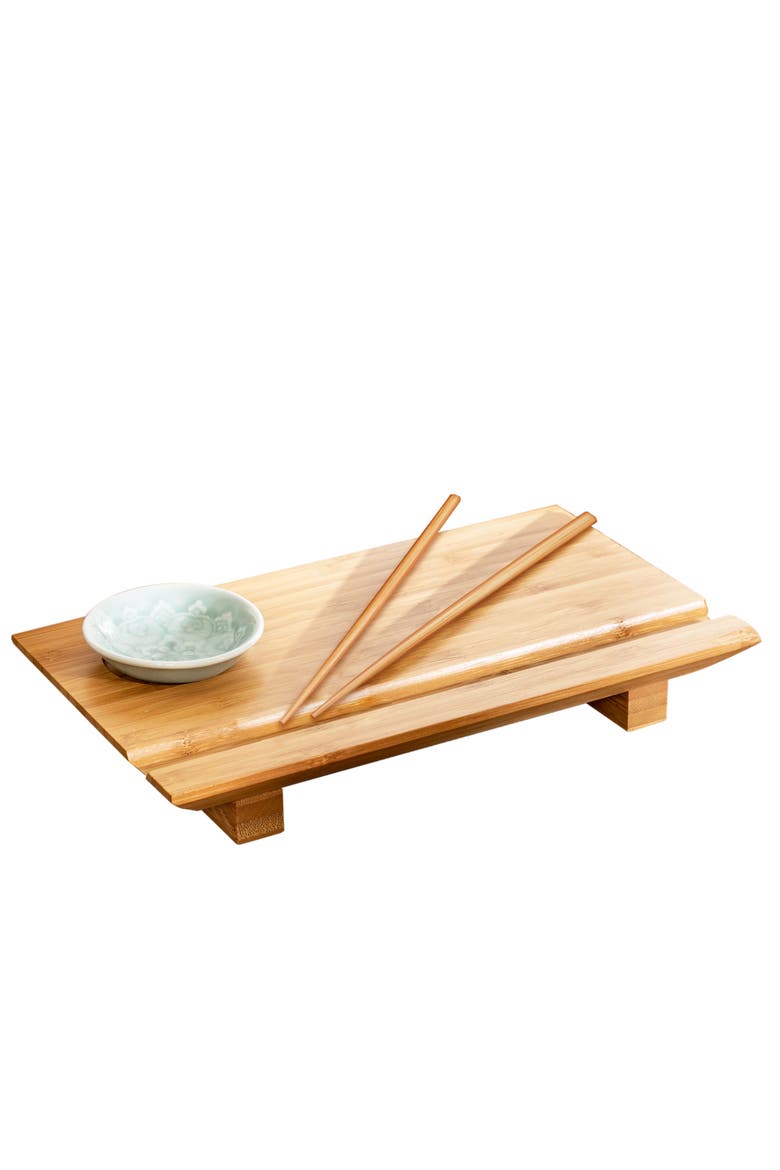 Burnished Sushi Board Set, Main, color, Bamboo