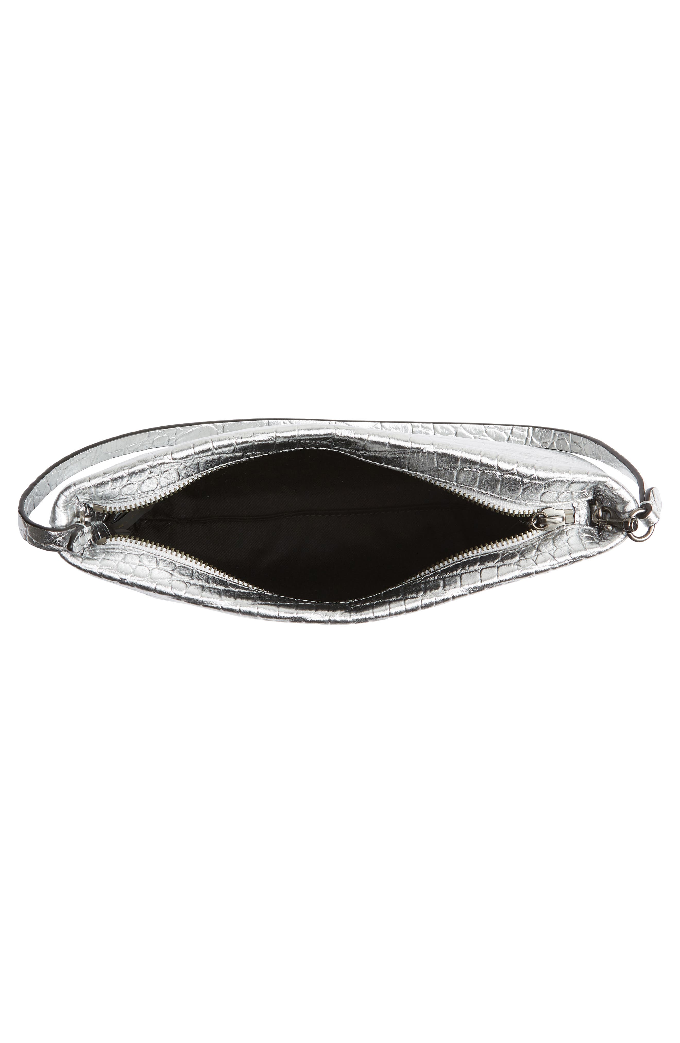 Leather Zip Clutch, Alternate, color, SILVER