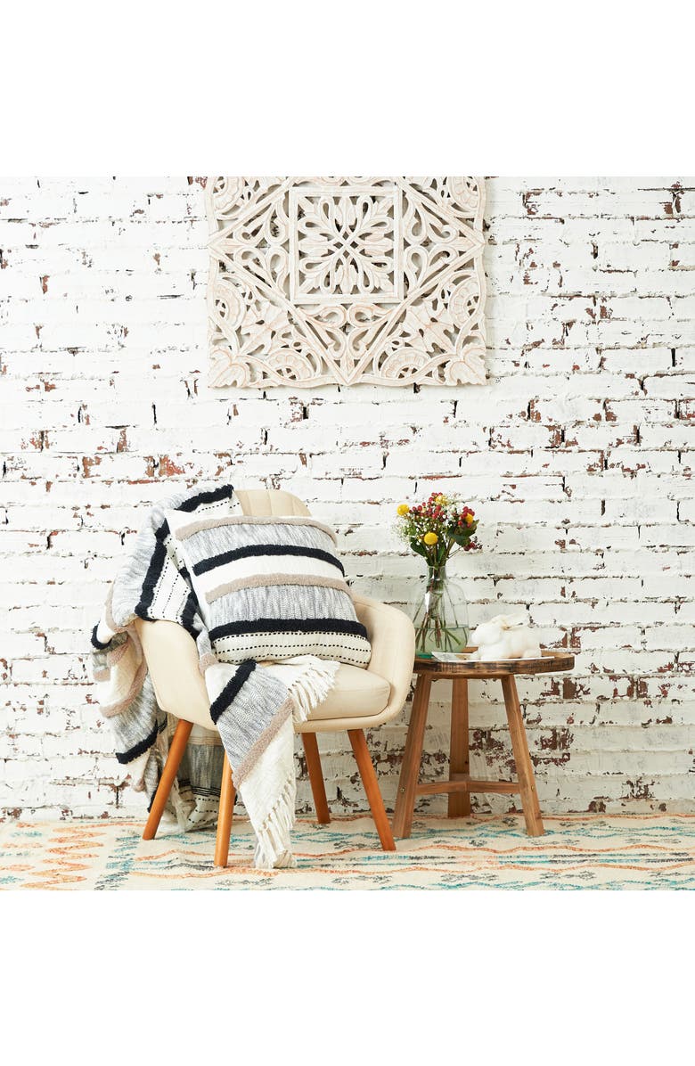 carol & frank Benn Striped Tufted Texture Cotton Decorative Throw Pillow, 20" x 20" With Insert, Alternate, color, Black