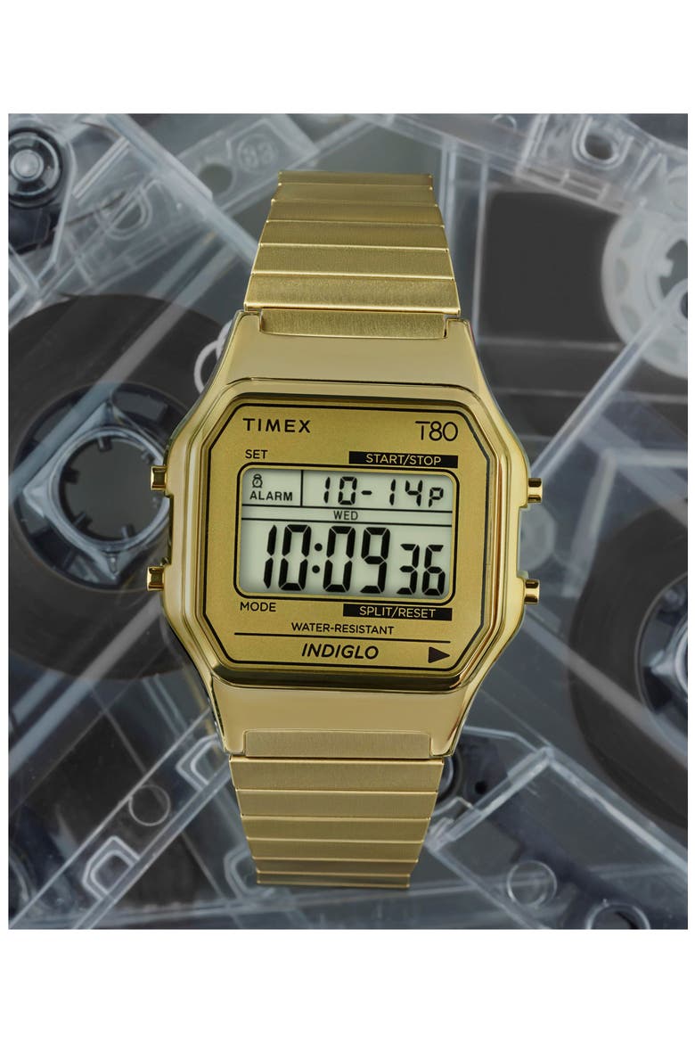 T80 Digital Bracelet Watch, 34mm, Alternate, color, GOLD-TONE