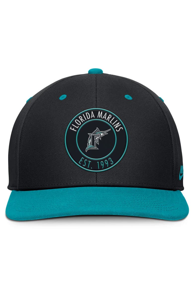Nike Men's Nike Black/Teal Florida Marlins Cooperstown Collection Pro Dri-FIT Snapback Hat, Alternate, color, Black