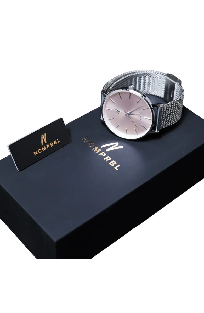 NCMPRBL Advance Blush Mesh Strap Watch, 36MM, Alternate, color, Glaciar Silver/Muted Pink