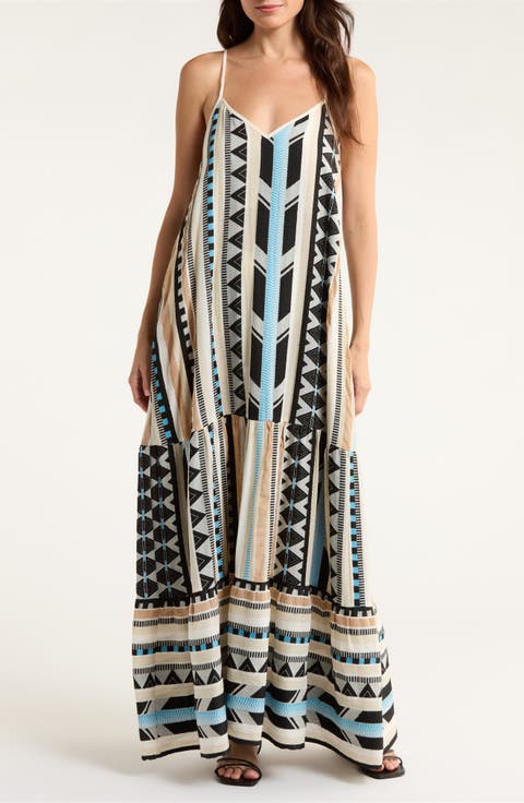 Embroidered Tiered Cotton Blend Cover-Up Maxi Dress