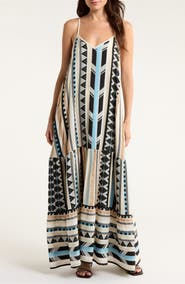 Elan Embroidered Tiered Cotton Blend Cover-Up Maxi Dress