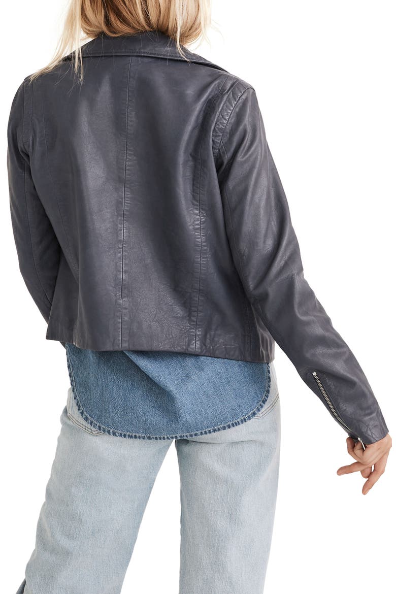 Washed Leather Moto Jacket, Alternate, color, SUNFADED INDIGO