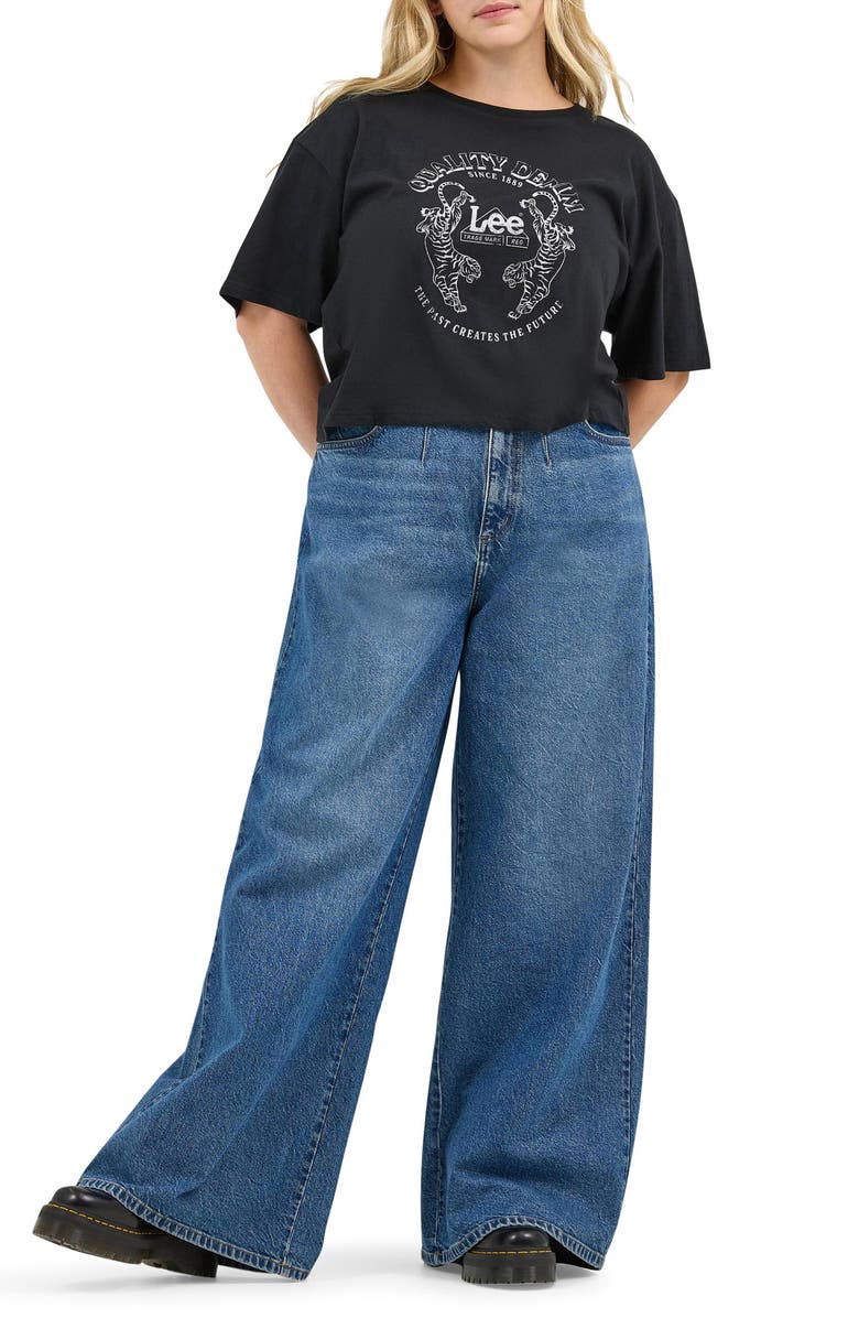 Lee High Waist Pleated Wide Leg Jeans, Alternate, color, Mid Chapter