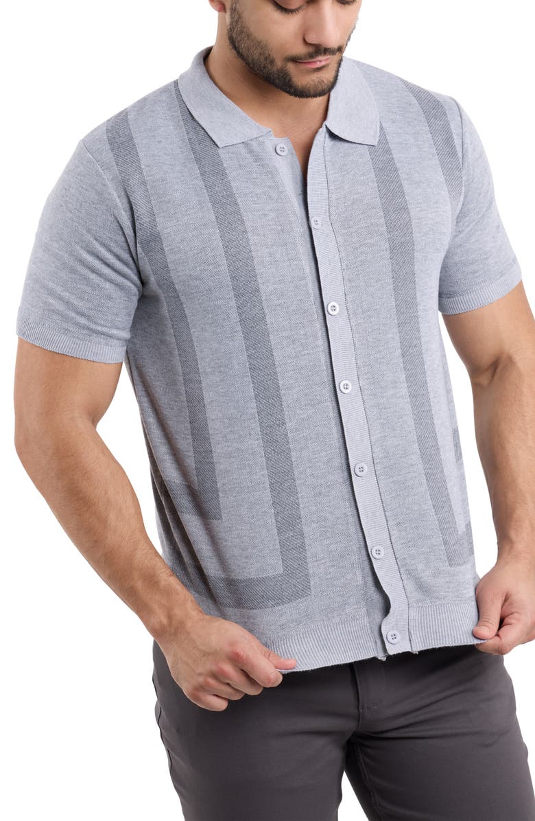 Spring + Mercer Stripe Polo Sweater, Alternate, color, Grey