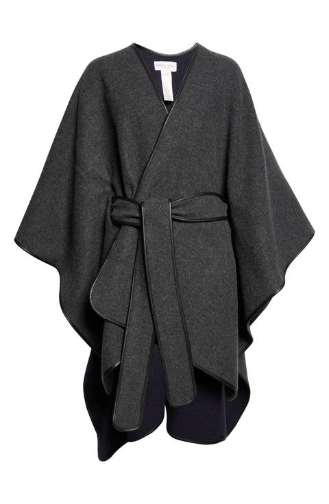 Leather Piped Wool & Cashmere Belted Cape