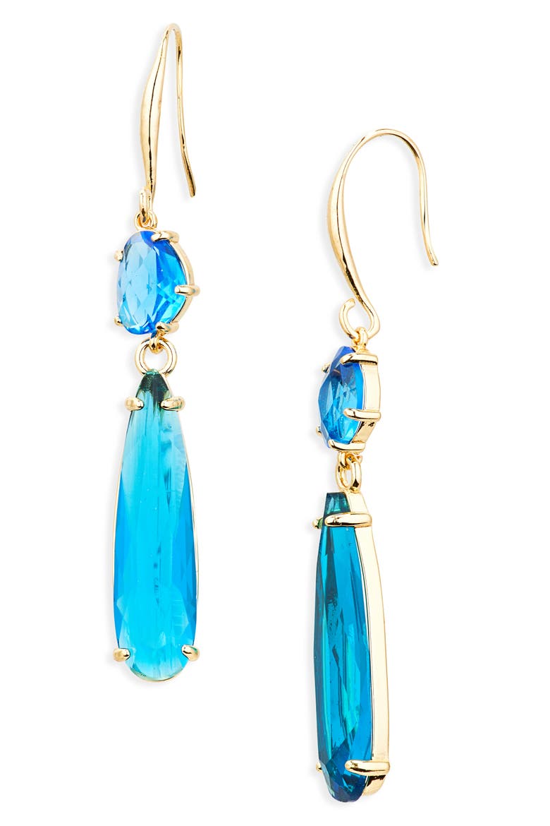 Blue Crystal Drop Earrings, Main, color, GOLD
