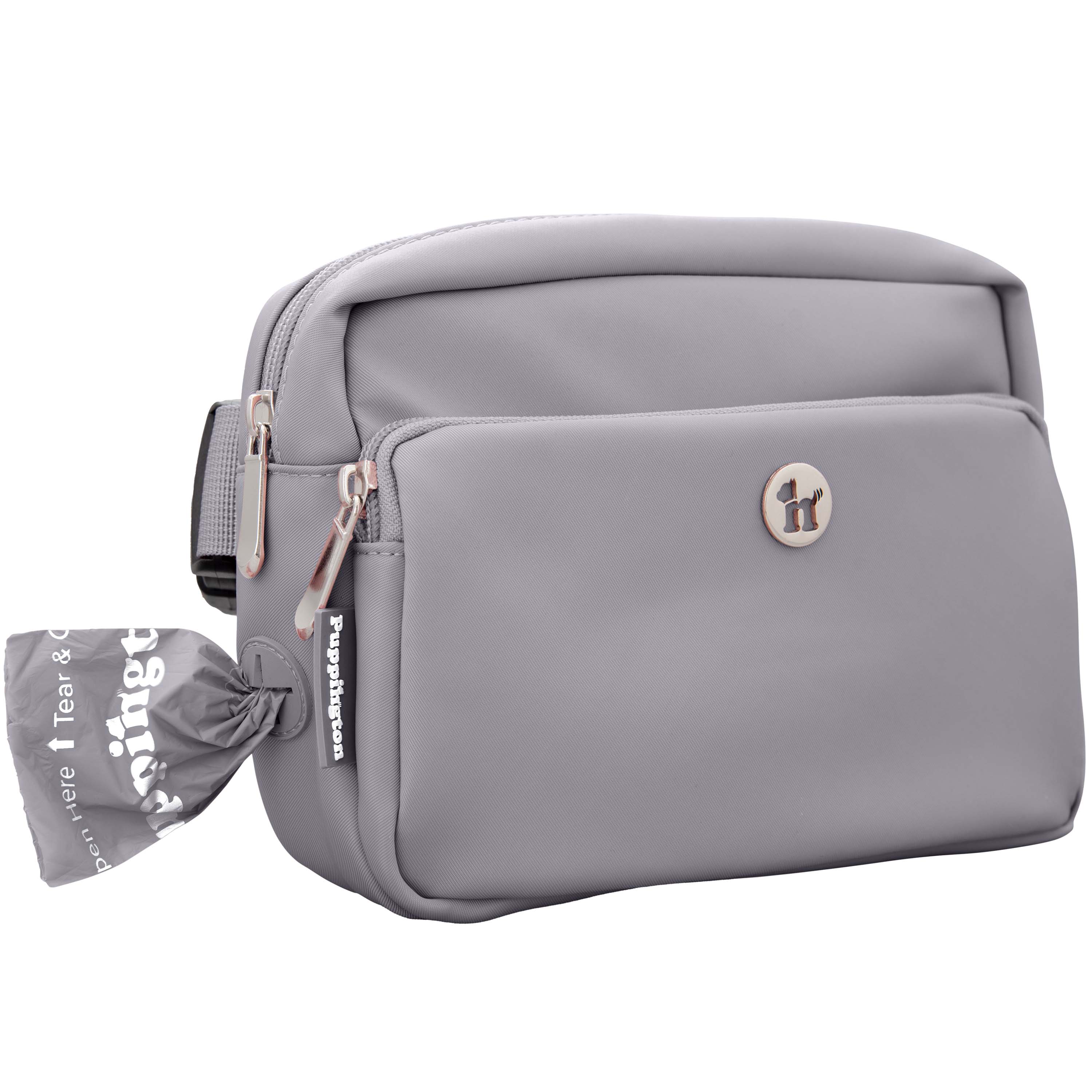 Puppington Walk Star Kit 3-in-1 Dog Walk Bag, Bowl, & Leash plus Matching 90 Refill Dog Poop Bags, Alternate, color, Charcoal Gray