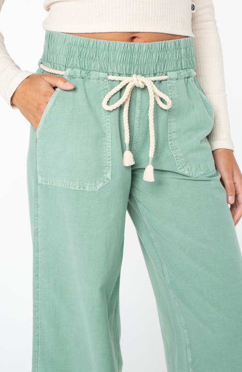 Roxy Paddle On Drawstring Cotton & Linen Pants In Green