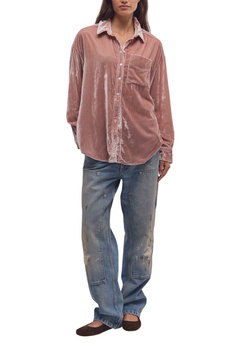 Lexi Velvet Button Down Shirt, Alternate, color, DUSTY HIMALAYAN