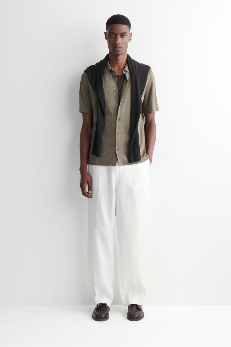 Linen-jersey Short-sleeved Shirt, Alternate, color, BROWN MÉLANGE