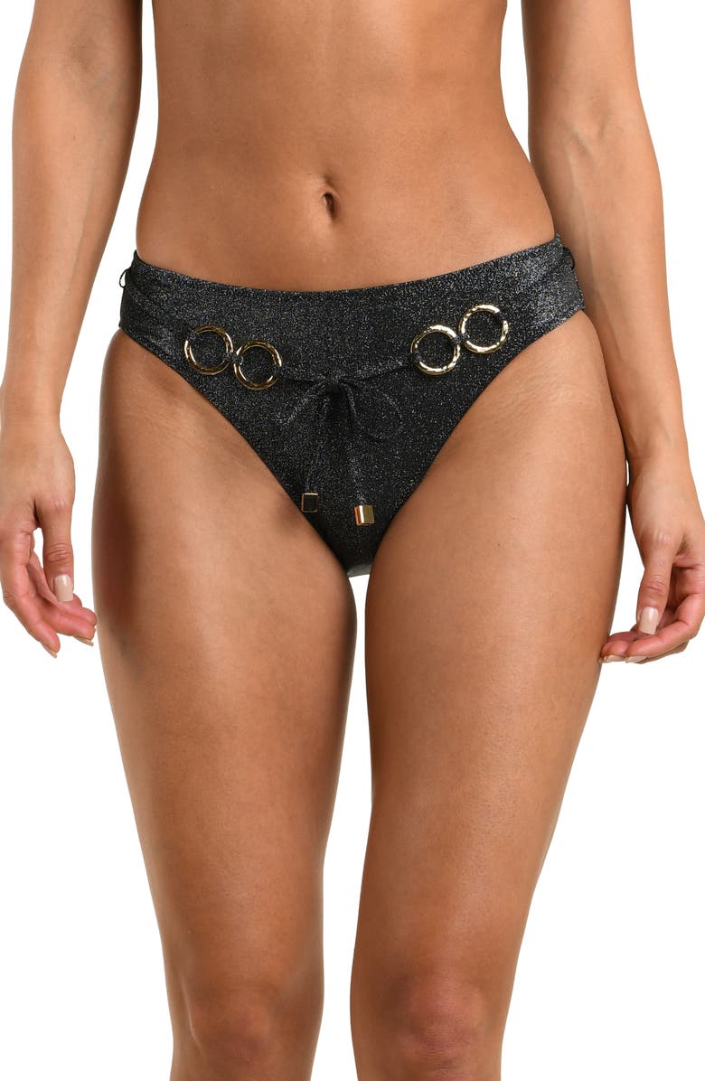 L'AGENCE Nicole Metallic Belted Bikini Bottoms, Main, color, 