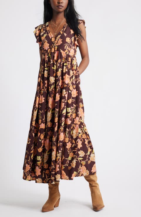 Crinkle Finish Flutter Sleeve Maxi Dress