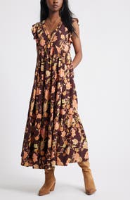 Treasure & Bond Crinkle Finish Flutter Sleeve Maxi Dress