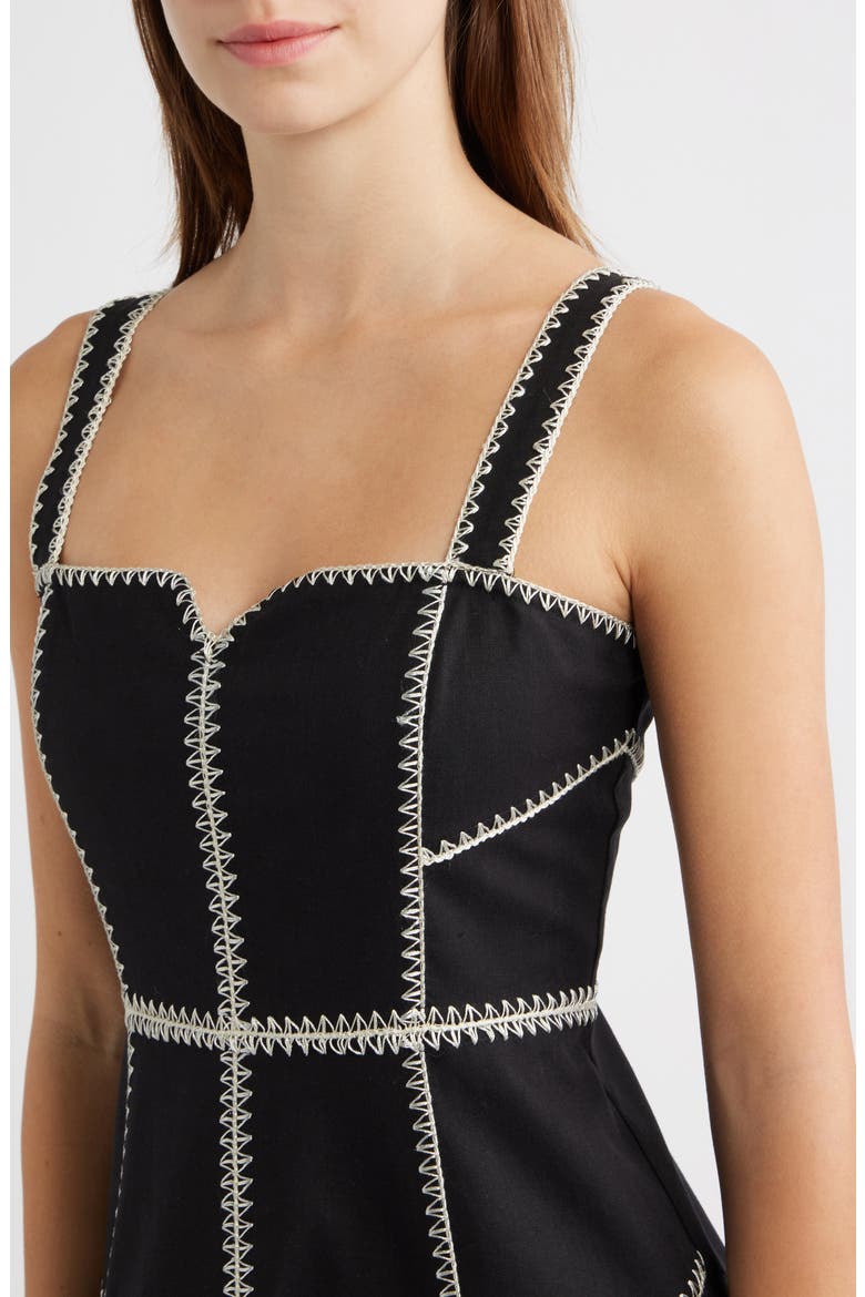 Contrast Stitch Fit & Flare Dress, Alternate, color, BLACK