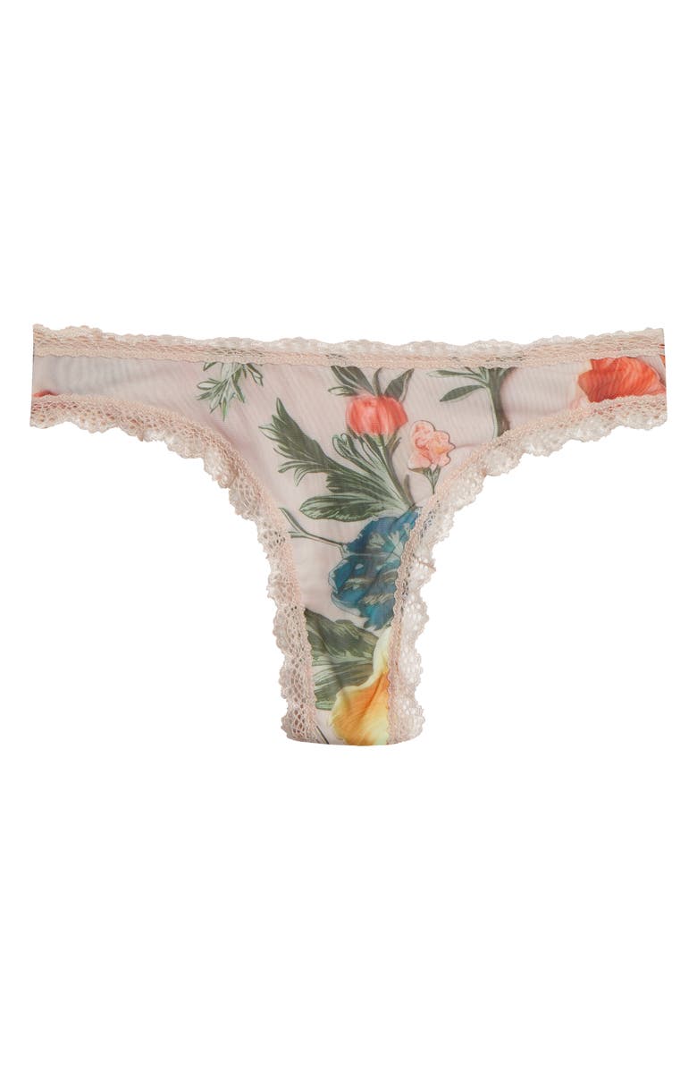 KILO BRAVA Lace Trim High Leg Thong, Alternate, color, 3D Floral