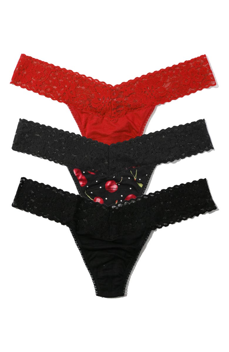 Hanky Panky DreamEase<sup>™</sup> Assorted 3-Pack Low Rise Thongs, Main, color, Black/ Cherry Bomb/ Red