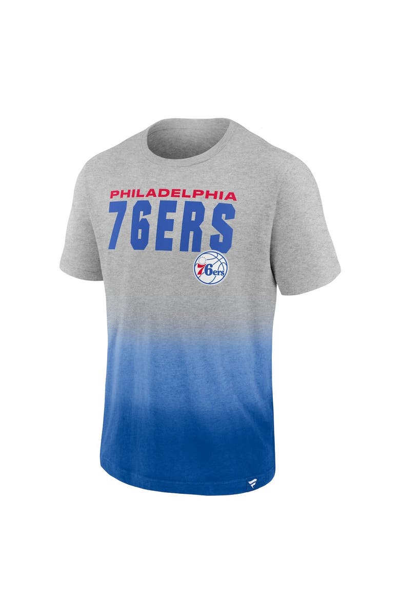 FANATICS Men's Fanatics Branded Heathered Gray/Royal Philadelphia 76ers Board Crasher Dip-Dye T-Shirt, Alternate, color, 