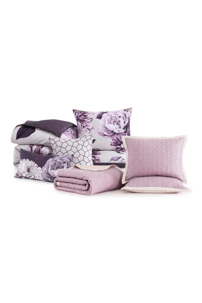Plum Petal Print 8-Piece Reversible Comforter Set, Alternate, color, PURPLE