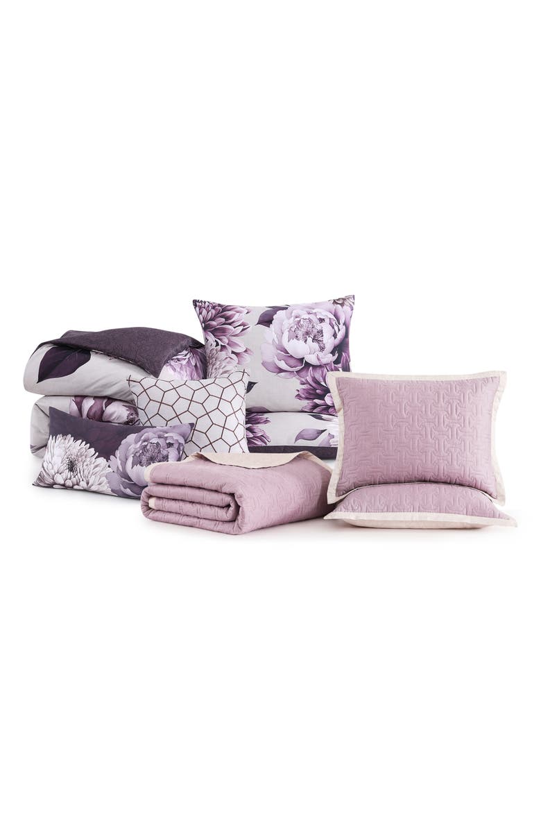 Bebejan Plum Petal Print 8-Piece Reversible Comforter Set, Main, color, Purple