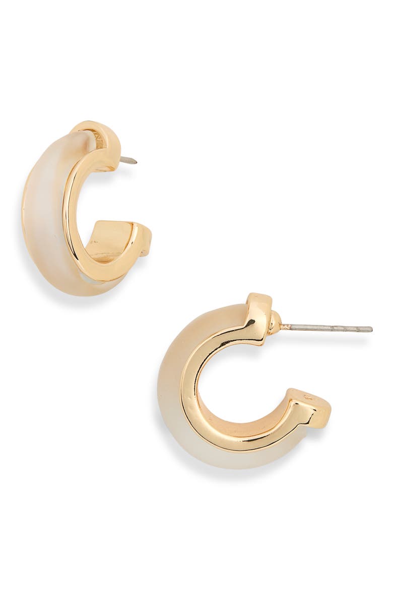 Frosted Resin Huggie Hoop Earrings, Main, color, CLEAR- GOLD