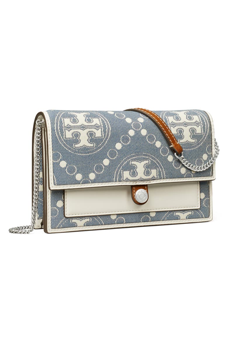 T Monogram Denim Wallet Crossbody, Alternate, color, PEARL BLUE