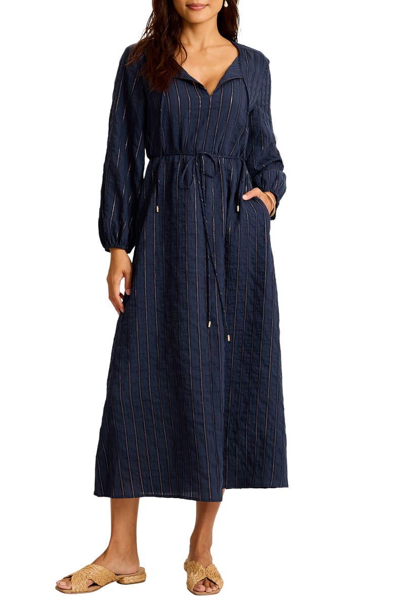 Tommy Bahama Metallic Stripe Long Sleeve Maxi Dress, Main, color, Coastline