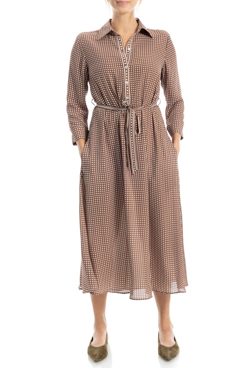 Cuffed Sleeve Midi Shirtdress, Alternate, color, MOCHA/ IVORY GAME DOT