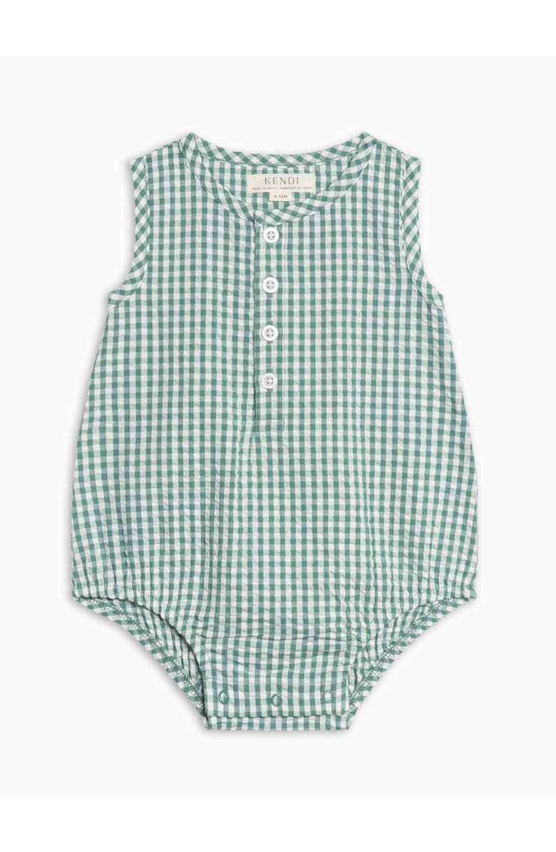 KENDI by Colored Organics Wren Organic Seersucker Tank Bubble Romper, Alternate, color, Laguna Gingham