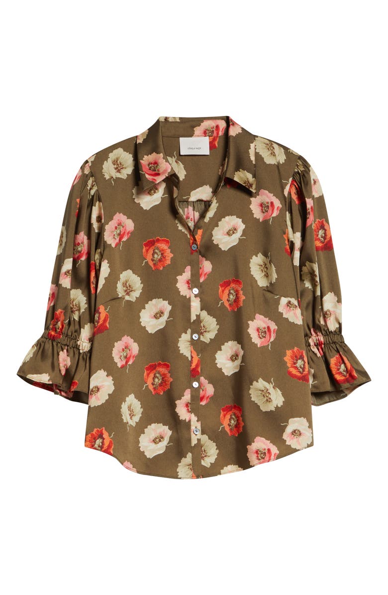 Cinq à Sept Fiona Floating Poppies Button-Up Top, Alternate, color, Dark Olive Multi