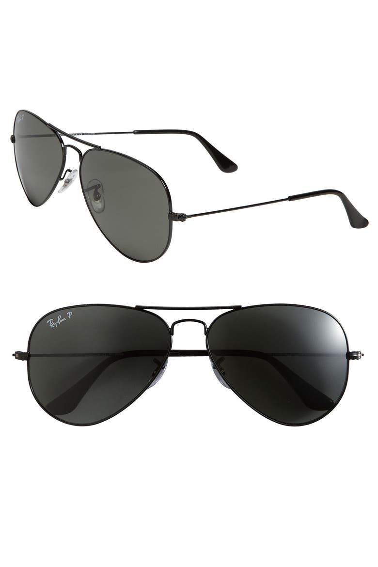 'Polarized Original Aviator' 58mm Sunglasses, Main, color, BLACK/ GREEN P