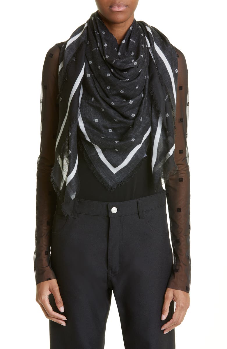 Givenchy 4G Logo Silk & Cashmere Fringe Scarf, Alternate, color,