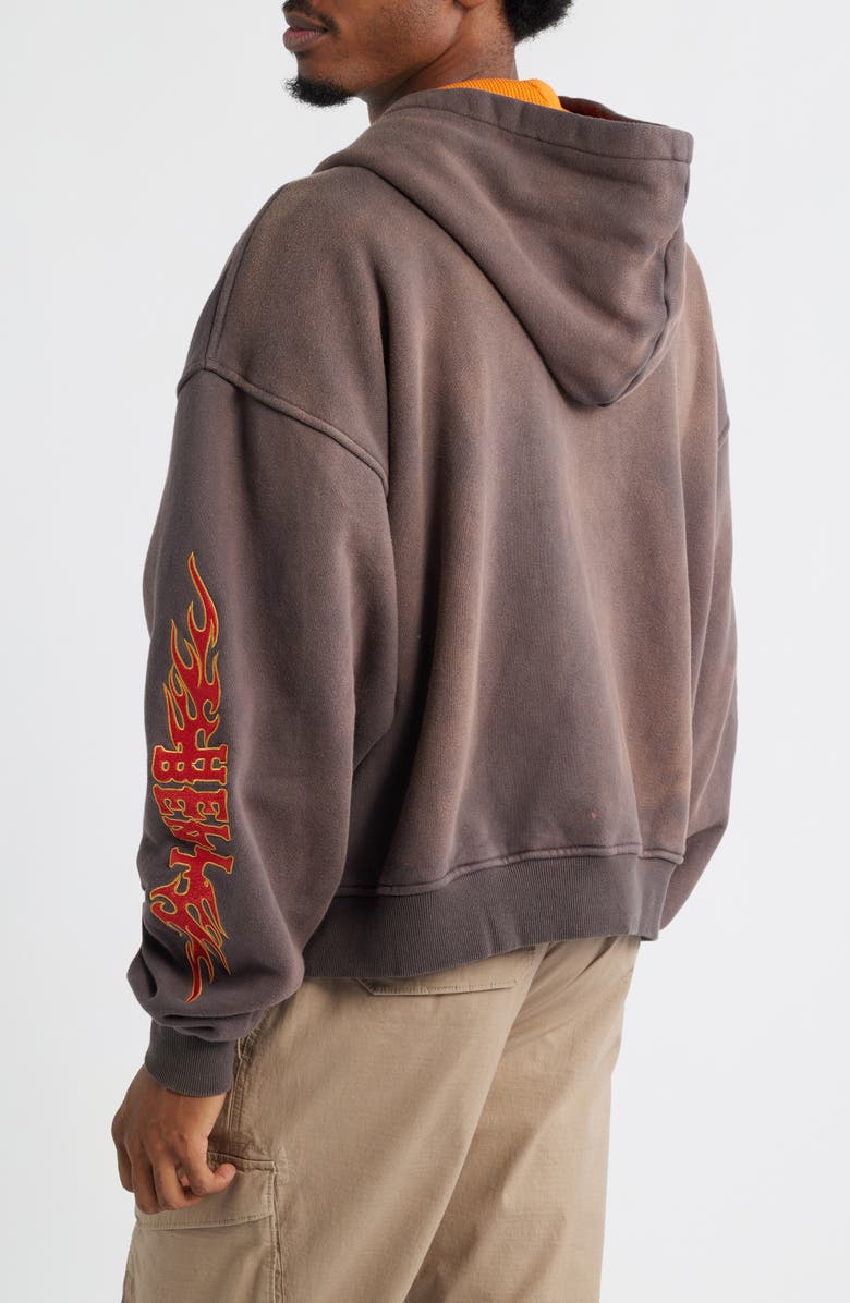 DIET STARTS MONDAY Hell Bent Embroidered Half Zip Cotton Graphic Hoodie, Alternate, color, Vintage Brown/ Orange