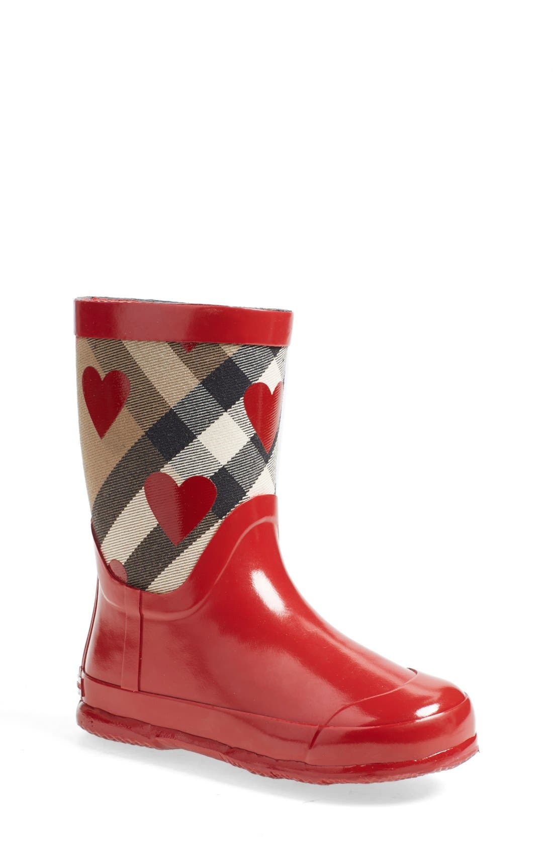 Burberry 'Ranmoor' Heart Print Rain Boot, Main, color, 