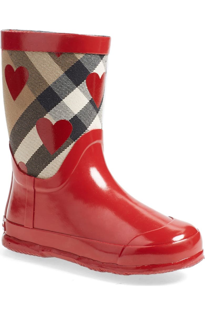 Burberry 'Ranmoor' Heart Print Rain Boot, Main, color,