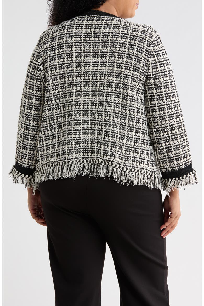 Tweed Fringe Cardigan, Alternate, color, BLACK/ CREAM