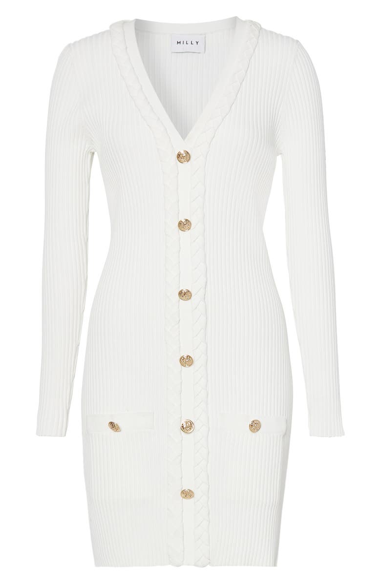 Milly Braided Placket Long Sleeve Rib Sweater Dress, Alternate, color, 