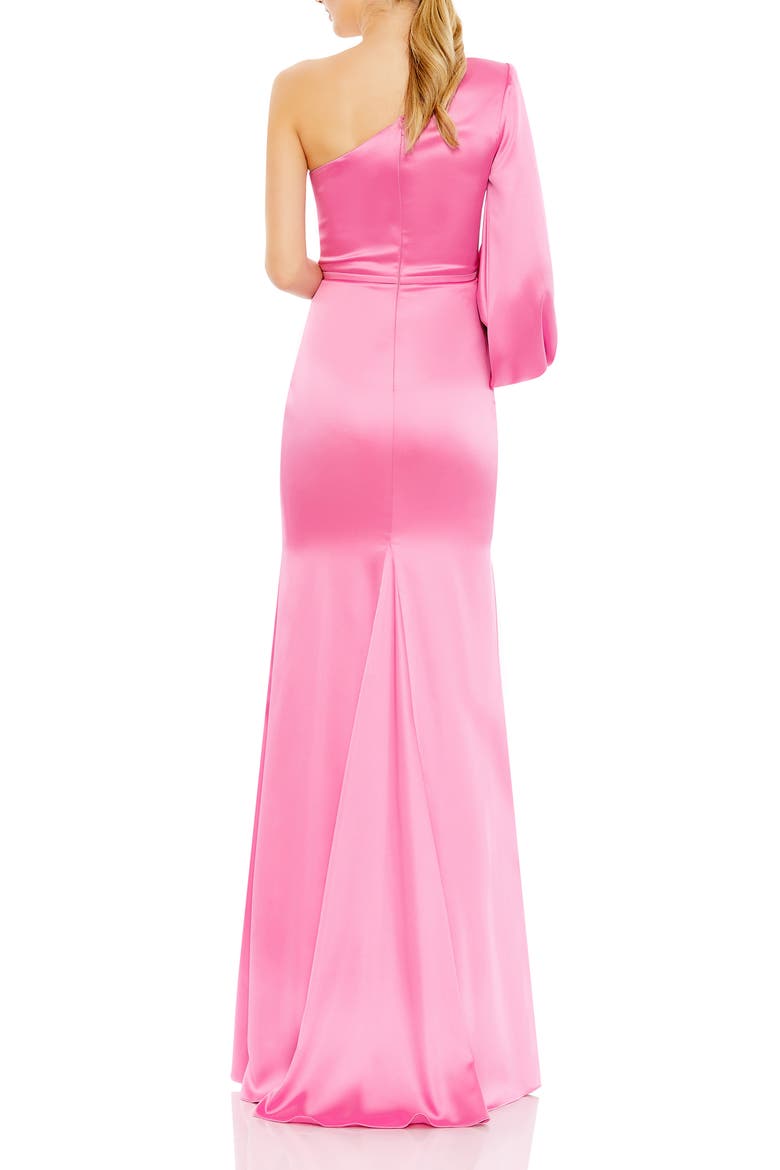 One-Shoulder Long Sleeve Column Gown, Alternate, color, CANDY PINK