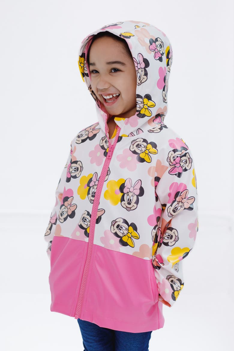 Minnie Mouse Hooded Zip-Up Rain Jacket, Alternate, color, Minnie Floral White