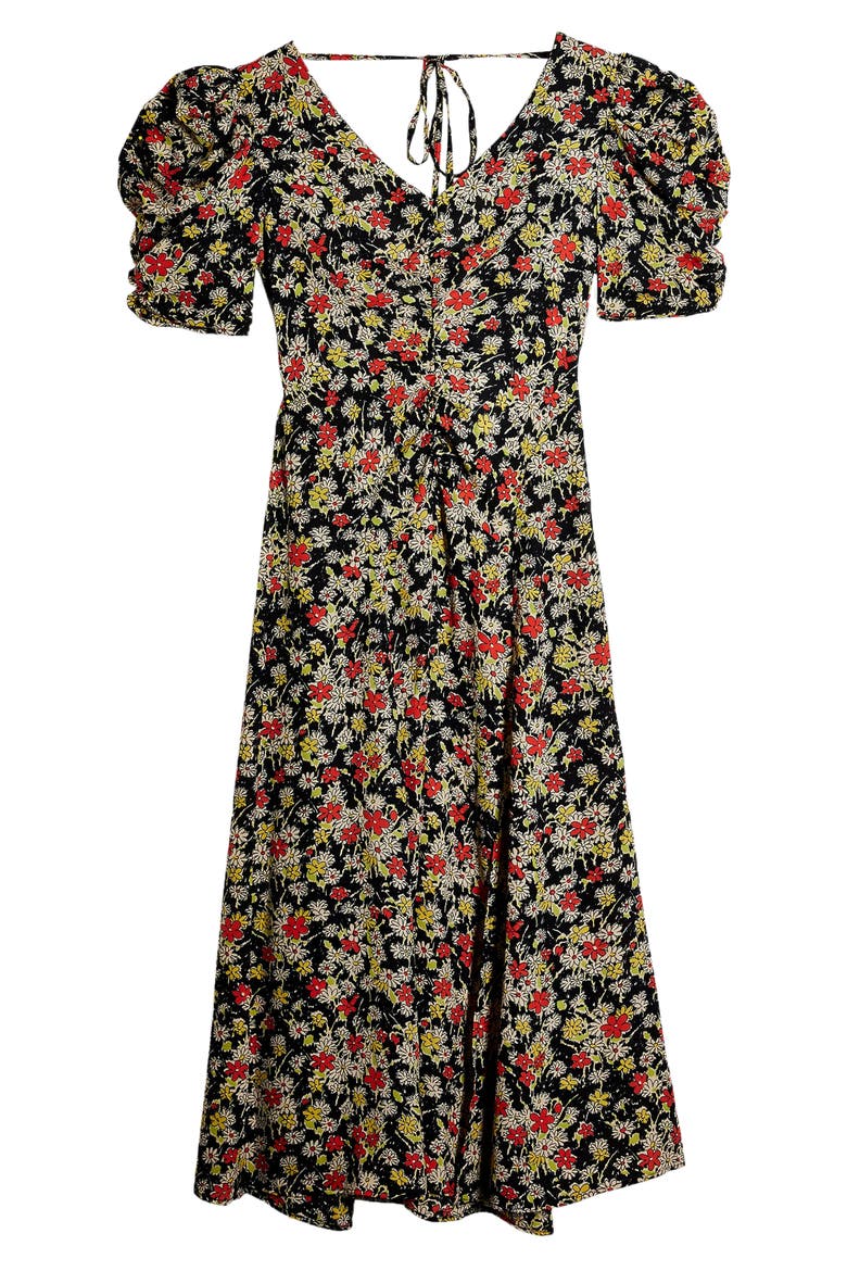 Grunge Floral Print Midi A-Line Dress, Alternate, color, BLACK MULTI