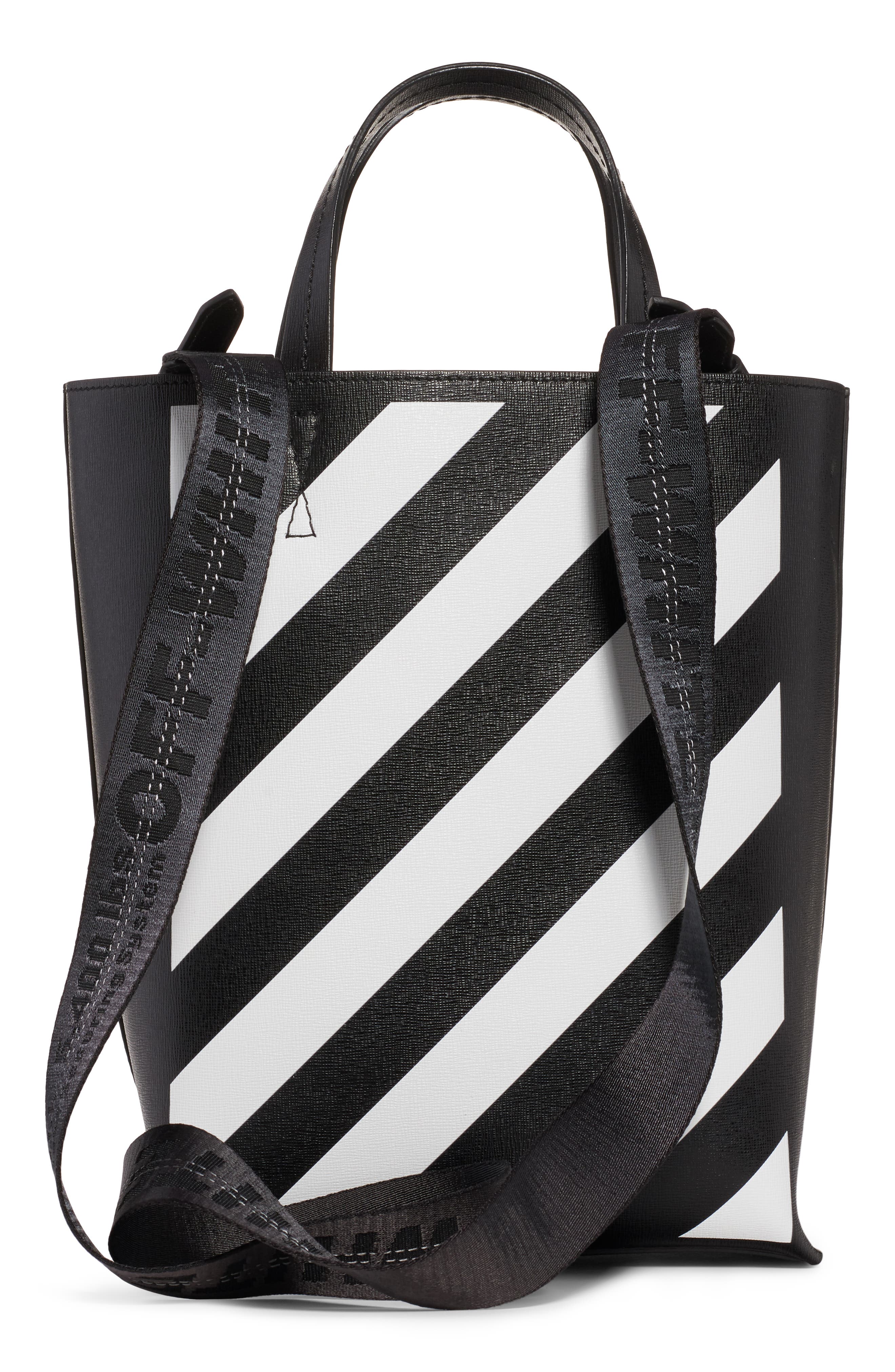 Off-White Diagonal Stripe Leather Tote, Alternate, color, 