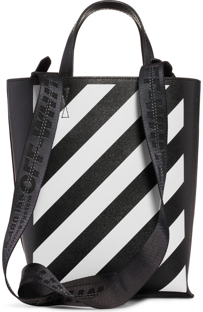 Off-White Diagonal Stripe Leather Tote, Alternate, color,