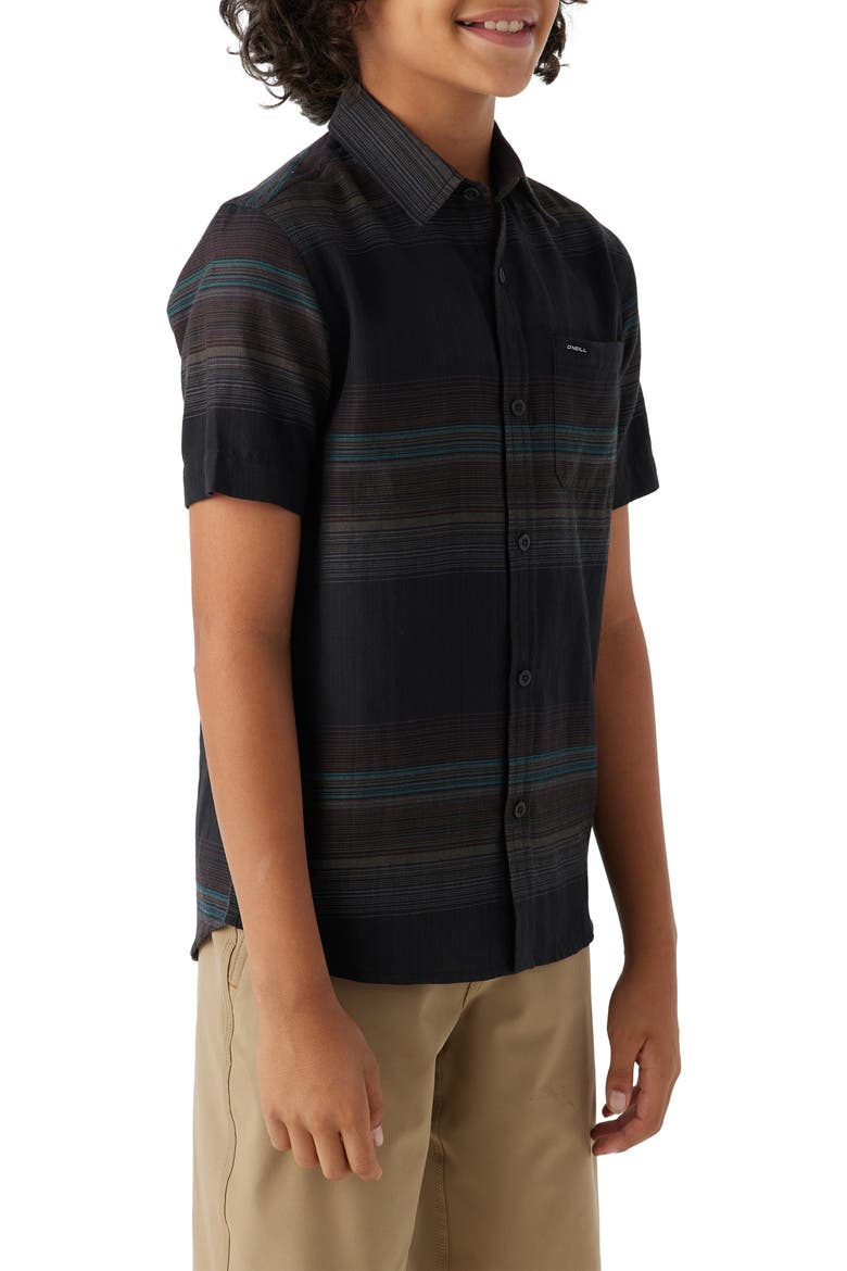 Kids' Seafaring Stripe Short Sleeve Organic Cotton Button-Up Shirt, Alternate, color, BLACK